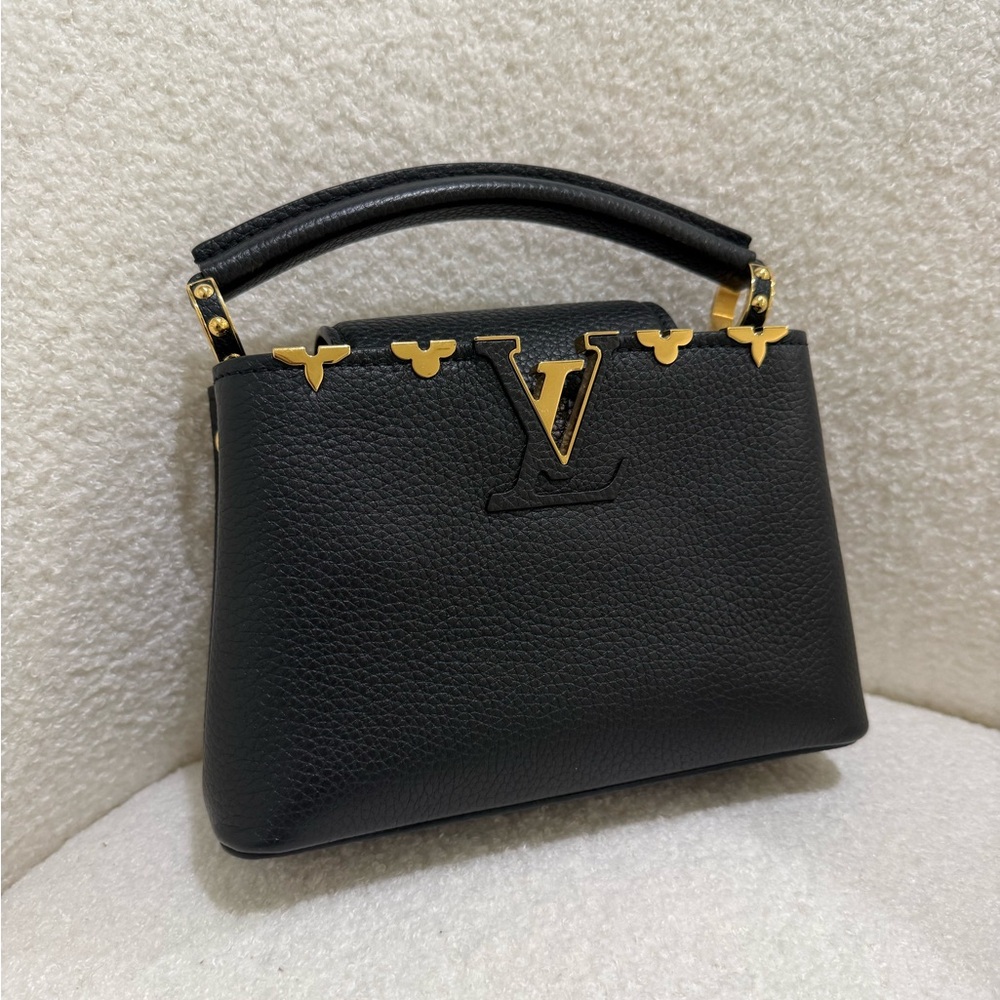 Louis Vuitton Black and Gold Mini Capucines Crossbody Handbag